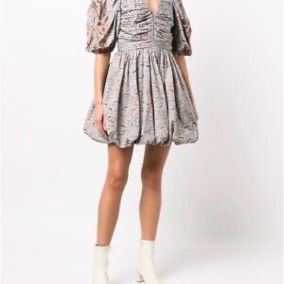 Ulla Johnson Gwen Blue Puff Sleeve Mini Dress Size Small (4) - Picture 2 of 10